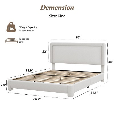 Vipbear Boucle Bed Frame,Upholstered Bed Frame With Headboard, Surface Cover Soft Cloud Bed Frame Easy Assembly, No Box Spring Required