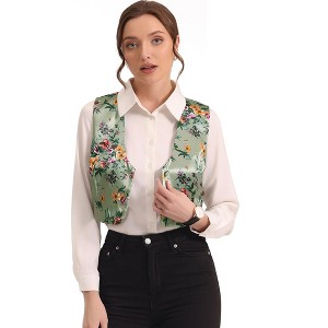 Allegra K Women's Floral Pattern Button Closure Satin Waistcoat Vest - 1 of 4