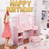Girls Vanity Table and Chair Set with Mirror - Wooden Makeup Dressing Playset for Ages 3-9, Pink Kids Vanity Set with Stool, Perfect Birthday Gift - 4 of 4