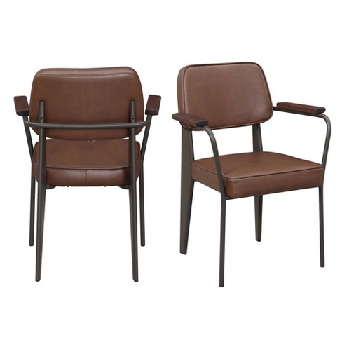 2pc Ashtyn Faux Leather Chair Set Cognac Picket House