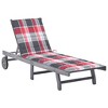 vidaXL Acacia Wood Sun Lounger with Adjustable Backrest - Gray Wash Finish and Red Checkered Cushion for Pool, Patio, Garden - 2 of 4