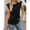 Women's Lace Panel Short Sleeve Tee - Solid Color Crewneck Cropped Top - 2 of 4