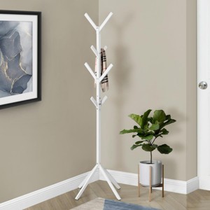 SEVOBAL Freestanding Coat Rack Hall Tree with 8 Hooks and 4 Tier Sturdy Metal Base for Entryway and Bedroom, White, 17.5"*17.5"*70.25" - 1 of 4