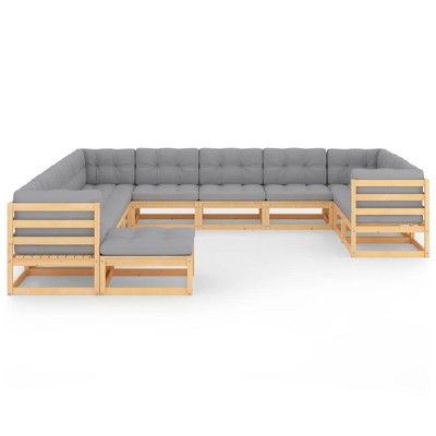 vidaXL 12 Piece Patio Lounge Set with Cushions Solid Wood Pine - Natural With Cushion