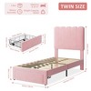 2 Sets Twin Bed Frame with Drawer, Velvet Upholstered Platform Bed with Wave Headboard, Girls Bed, Wooden Slats Support, No Box Spring Needed, - 2 of 4