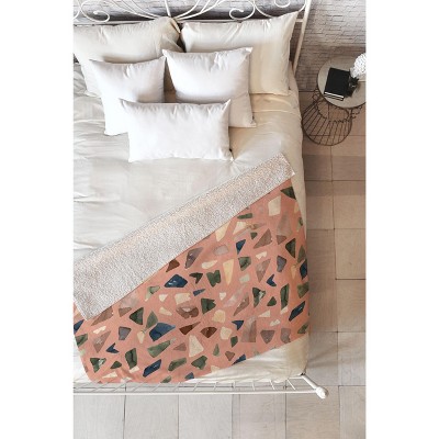 Ninola Design Terrazzo Mineral Watercolor Coral Sherpa Fleece Blanket - Deny Designs