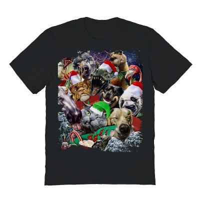 Rerun Island Men's Christmas Carollers, Cat Dog Dinosaur, Funny Short Sleeve Graphic Cotton T-Shirt