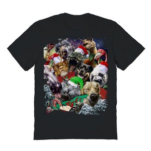 Rerun Island Men's Christmas Carollers, Cat Dog Dinosaur, Funny Short Sleeve Graphic Cotton T-Shirt - 1 of 1