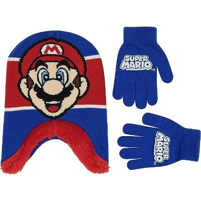 Super Mario Winter Hat And Gloves Set, Kids Ages 4-7 (blue/red Design ...