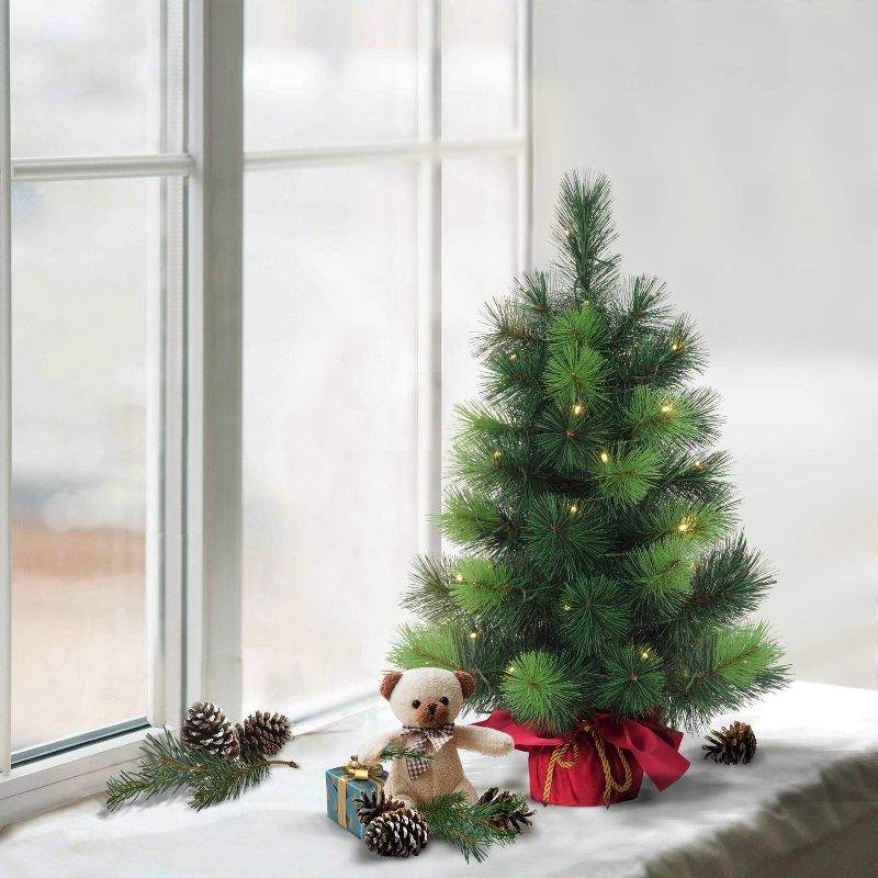 2ft Puleo Pre-Lit Tabletop Artificial Christmas Tree Red Sac Clear Lights, 3 of 5