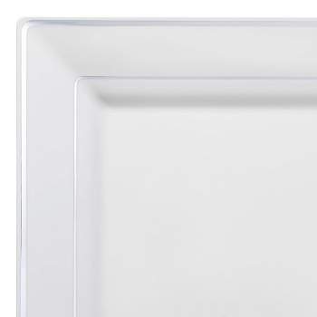 Smarty Had A Party White with Silver Square Edge Rim Plastic Dinner Plates (9.5") (120 Plates)