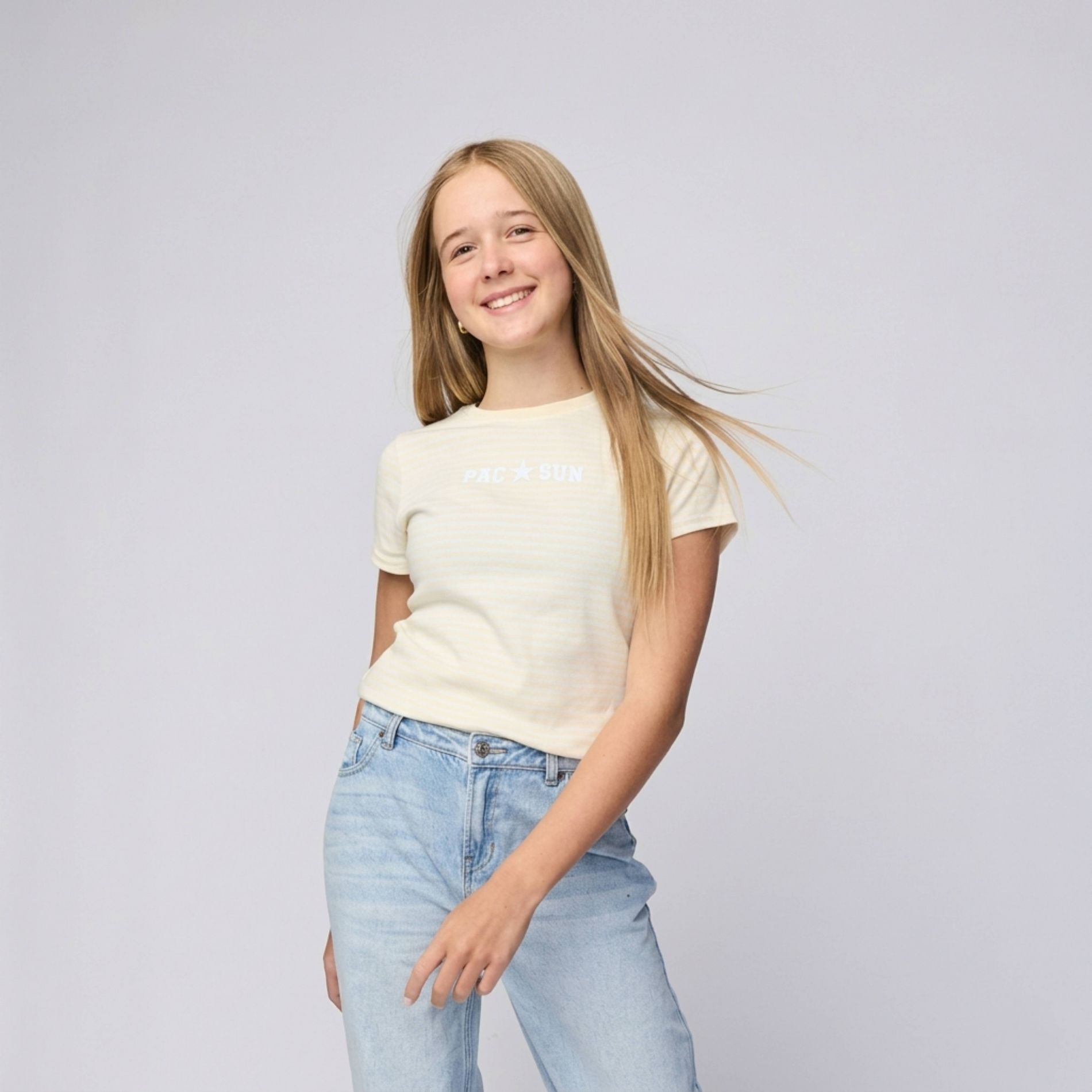 Pacsun Kids Girls' Baby Knit T-Shirt - Yellow/White Striped L