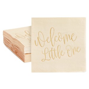 Blue Panda 50 Pack Pink Baby Shower Napkins – “Welcome Little One” Baby Shower Decorations (5x5 In) - 1 of 4