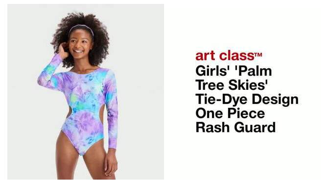 Girls&#39; &#39;Palm Tree Skies&#39; Tie-Dye Design One Piece Rash Guard - art class&#8482;, 2 of 5, play video