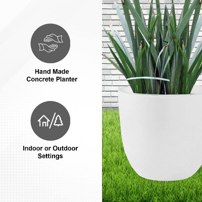 14 Inch White Concrete Round Indoor/Outdoor Planter