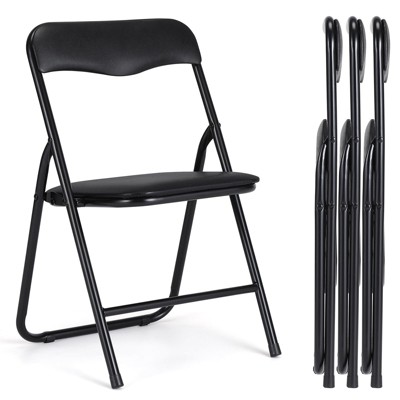 Metal Folding Chairs and Table, Leather Padded Folding Chairs with Comfortable Cushion and Durable Steel Frame for Eating, Reading, Playing