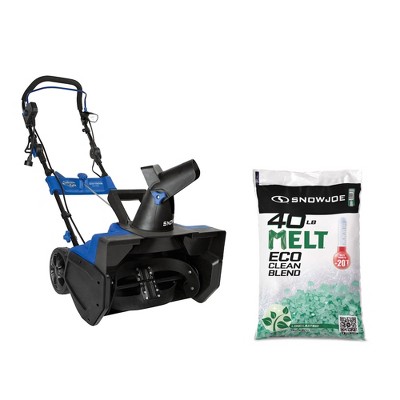 Snow Joe Electric Snow Thrower with 21-Inch Clearing Path and Eco Clean Ice Melt, Non-Tracking Green Crystals, 40 Lb Bag for Driveways and Sidewalks