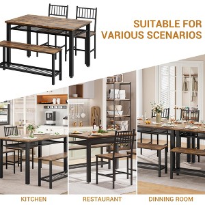Dining Table Set for 4, 4 Pieces Dining Table Set for Home, Table and Bench wth Storage Rack, Dinner Table Set with Metal Frame - 1 of 4
