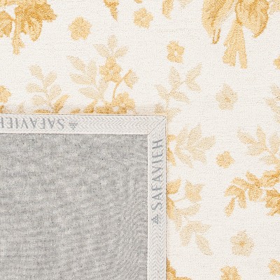 Ivory and Gold Floral Hand-Hooked Wool Area Rug