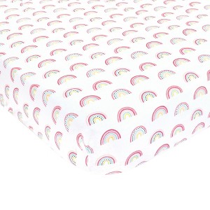 Hudson Baby Infant Girl Cotton Fitted Crib Sheet, Modern Rainbow, One Size - 1 of 2