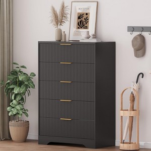 White Dresser for Bedroom, 31.5" Modern Tall Chest of Drawers with 5 Smooth Slides Drawers & Gold Metal Handles, Closet, Entryway, Hallway - 1 of 4