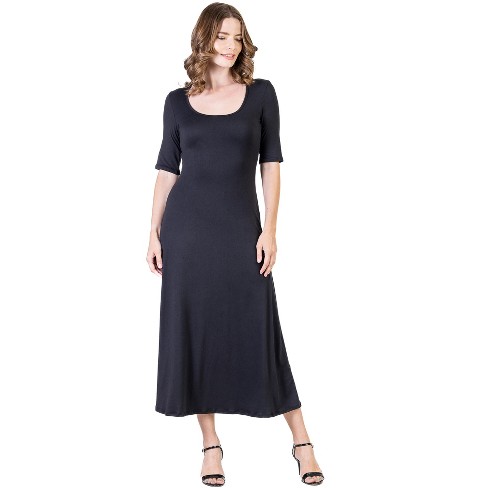 24seven Comfort Apparel Womens Casual Maxi Dress-BLACK-S