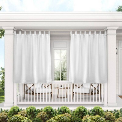Set of 2 Indoor/Outdoor Solid Cabana Tab Top Curtain Panels White - Exclusive Home