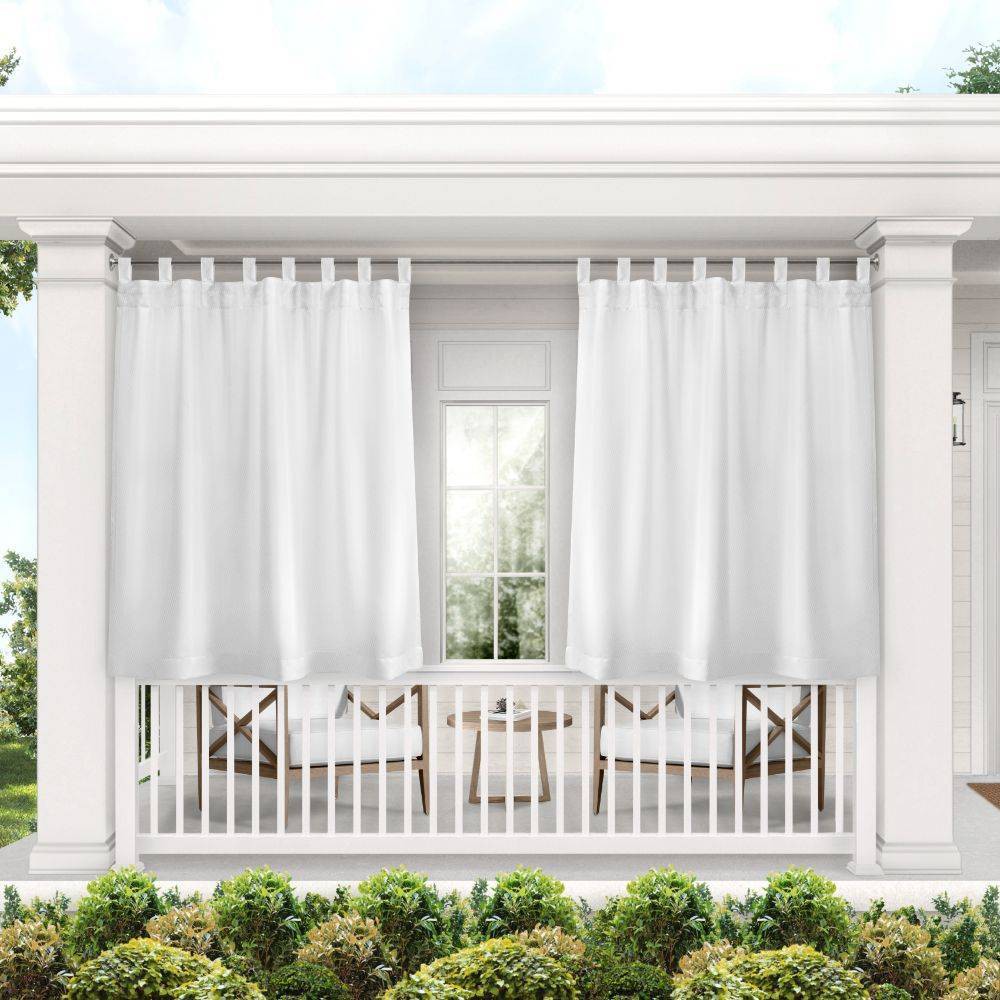 Set of 2 (63"x54") Indoor/Outdoor Solid Cabana Tab Top Curtain Panels White - Exclusive Home: Weather-Resistant, Light Filtering