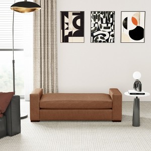 CAVINAS 18.7"H Rectangle Faux Leather Ottoman Bench,Upholstery Benches wit Wood Legs and Recessed Arms,Upholstery Benches for Living Room - 1 of 4