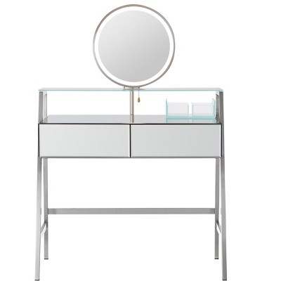 Dexmalle 33.9" Mirrored Makeup Vanity Desk with Mirror and Lights