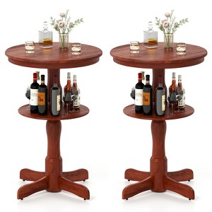 Tangkula 2PCS 2-Tier Round High Top Table w/ Storage Shelf & Pedestal Base for Kitchen - 1 of 4