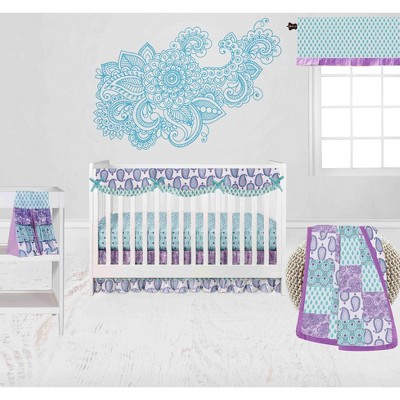 Bacati - Paisley Isabella Purple Lilac Aqua 6 pc Crib Bedding Set with Long Rail Guard Cover