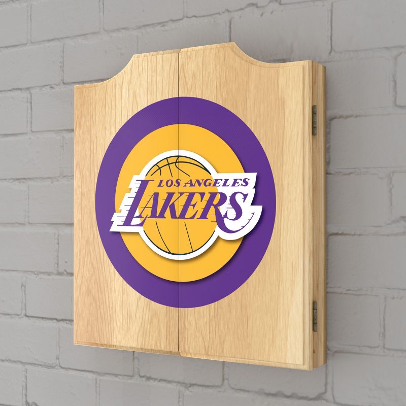 Los Angeles Lakers Logo Dart Board Cabinet Set, 2 of 6