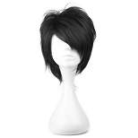 Unique Bargains Human Hair Wigs for Women 13" Black with Wig Cap Straight Hair