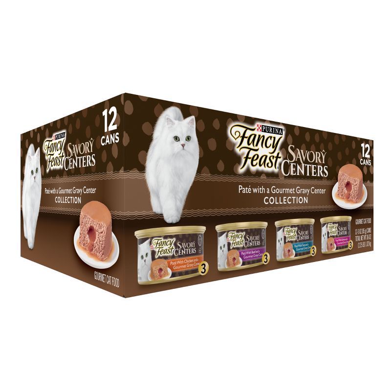 Purina Fancy Feast Savory Centers Pat&#233; Collection Gourmet with Tuna, Chicken, Salmon, Beef, Seafood and Fish Wet Cat Food - 3oz/12ct Variety Pack, 5 of 10
