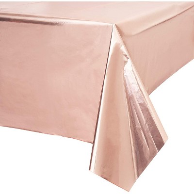 Sparkle and Bash 3 Pack Rose Gold Plastic Tablecloth for Pink Birthday Party, 54 x 108 in