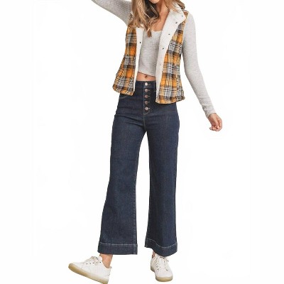 Women's Button Fly Ankle Wide Leg Jeans - RISEN