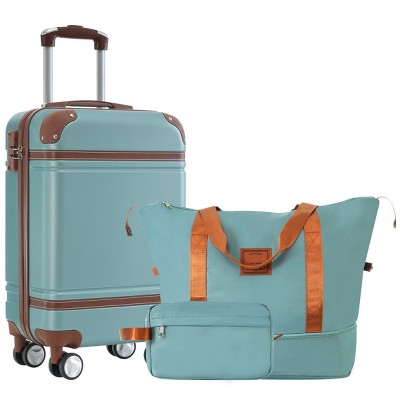 3-Piece Hardshell Luggage Sets With Bags Carry-On Suitcase Double Spinner Wheels With Tsa Lock,Single Vintage Luggage 20 In-Cuddlewood