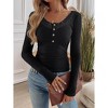 Womens Slim Fit Knit Tops Ribbed U Neck Basic Tops Embroidered Neckline Slim Fit Lace Tee Blouse - 3 of 4