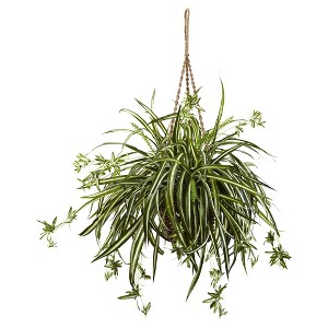 Nearly Natural Spider Plant Hanging Basket: Indoor/Outdoor Decorative Faux Foliage in Wicker Basket - 1 of 3