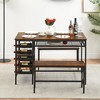 Dining Table Set for 4, Kitchen Table Set for 4 with 2 Benches, Rectangular Dining Room Table Set with Wine Rack & Storage Shelves - 3 of 4