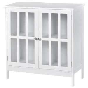 Yukimo 31.5" White Buffet Sideboard Cabinet with 2 Transparent Doors, Dining Room Credenza with Two-Tier Shelves for Kitchen and Hallway Storage - 1 of 4