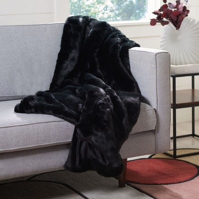 Luxurious Black Faux Fur Reversible Throw Blanket