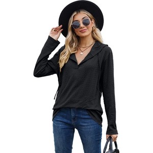 Coolmee Women's Casual Lightweight Hoodies Long Sleeve Drawstring Sweatshirts Loose Pullovers - 1 of 4