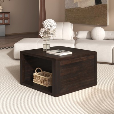 Modern Coffee Table, Center Table with Semi-Open Storage Compartments, 2-Tier Modern Wooden Side Table for Home Office Bedroom Living Room