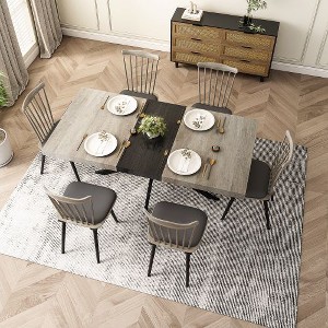 Retro Rectangular Stretch Dining Table for 6 People, Antique Wood Top and Black Relief Plate, CENGHU Rect Table With Storage Box - 1 of 4