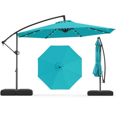 Costway 10 FT Solar Offset Hanging Umbrella Patio Cantilever Umbrella with 32 LED Lights Brown/Turquoise/Beige/Gray/Red