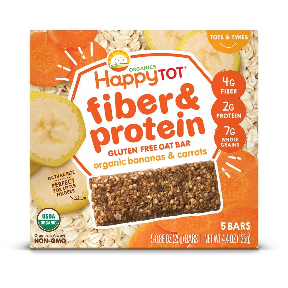 Happy Tot Fiber & Protein Soft-baked Oat Bars, Organic Snack, Banana & Carrot, 4.4 Oz