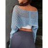 Women's Cropped Cardigan Crochet Hollow Out Crochet Sweater Tie Front Long Bell Sleeve Shrug Bolero - 4 of 4
