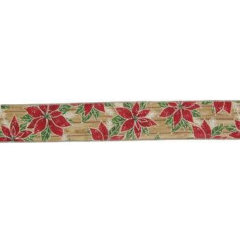 Northlight Red and Green Poinsettia Christmas Wired Craft Ribbon 2.5" x 16 Yards